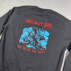 Helmut Lang Sweatshirt Mens Large Black Crewneck Pullover Ski Resort Graphic